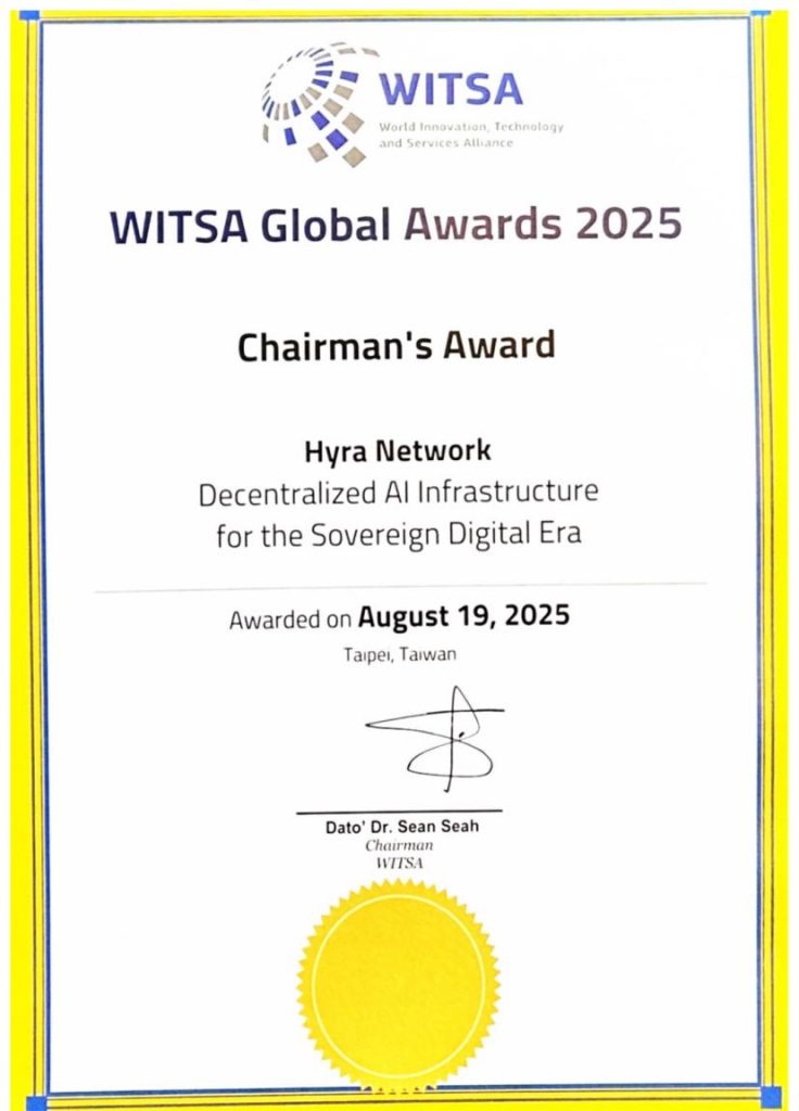 Hyra Network Wins Prestigious Chairman’s Award 2025 At WITSA Global AI Summit